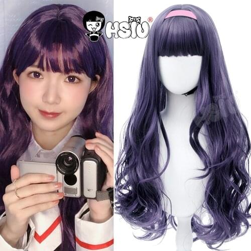 Tomoyo Daidouji cosplay wig anime cardcaptor sakura cosplay HSIU Black purple Long curly hair + Free gift brand wig cap
