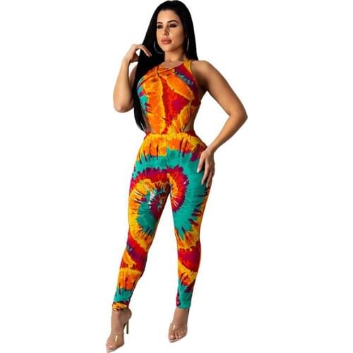 Sexy Birthday Club Outfits Tie Dye Print Two Piece Set Women Rave Festival Clothing Bodysuit + Pant Suits 2 Piece Matching Sets
