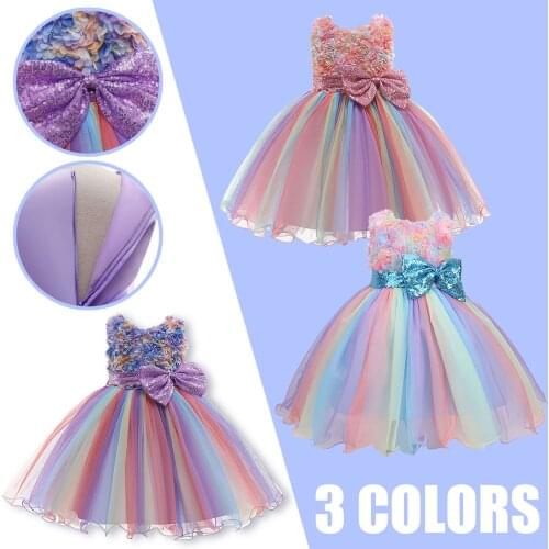 #57 Prom Dresses Toddler Girls Color Net Yarn Bowknot Birthday Party Flowers Gown Kids Dresses 0-9year Prinsessenjurken Meisjes