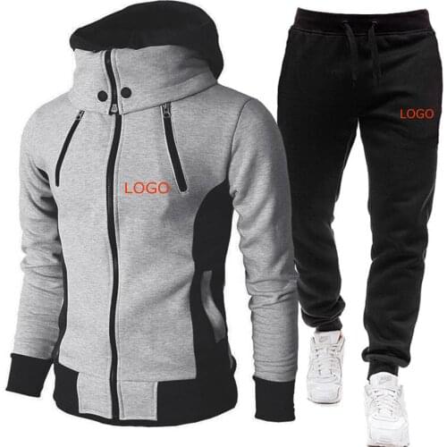 Casual Tracksuit Custom Logo Men Sets Hoodies and Pants Two Piece Sets Zipper Hooded Sweatshirt Outfit Sportswear Male Suit Clot