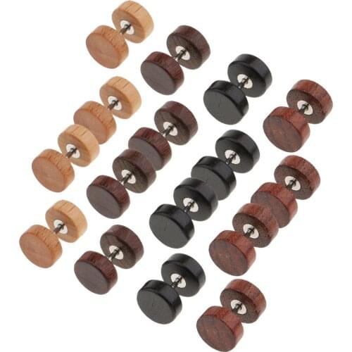 2 Pairs Plain Wooden Fake Ear Gauge Plug Stud Earrings 1.2mm(16g) Piercing