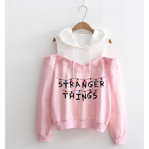Stranger Things off shoulder Hoodie Woman Hooded Hoodies Stranger Thing Sweatshirts Kawaii Oversized Harajuku Hip Hop streetwear