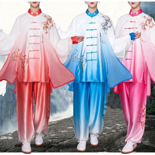 Unisex high quality Tai chi performance suit embroidery gradient kung fu wushu clothing taijiquan martial arts uniforms