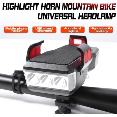 Bike Light USB Rechargeable lighting Front bicycle Flashlight Multifunctional 4000mAh Power Bank Horn Bike With Phone Holder