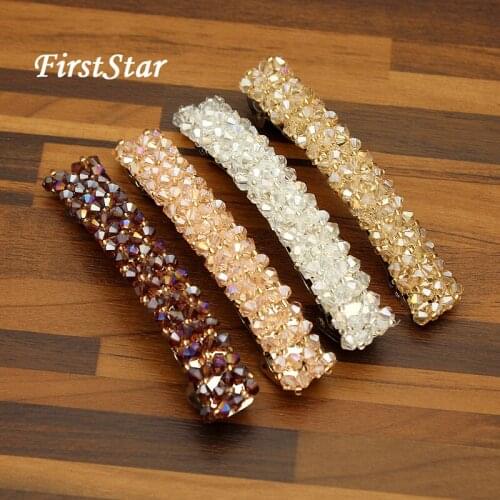 FirstStar Handmade Beads Rhinestone Hair Barrette Bling 4 Row Pink And Purple Crystal Hair Clip For Women Girls Hair Jewelry