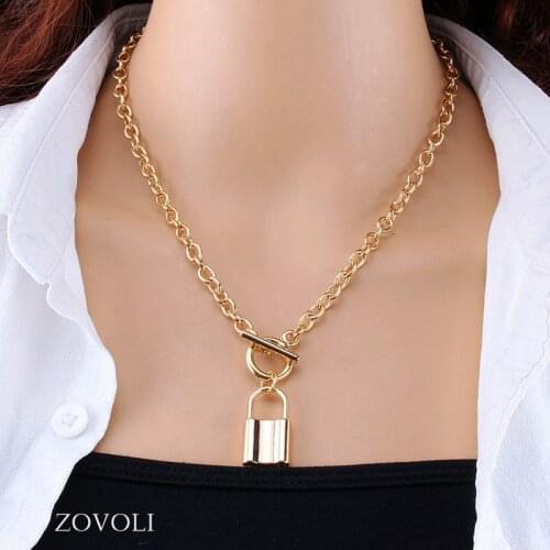 ZOVOLI Punk Chain With Lock Necklace For Women Men OT Clasp Simple Hip-hop Goth Grunge Aesthetic Egirl Alternative Jewelry Gift