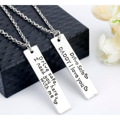 2pcs Family Gifts Necklace Drive Safe I need you here Daddy I love you Necklaces Pendants Chain Charm Necklace for Men Girls