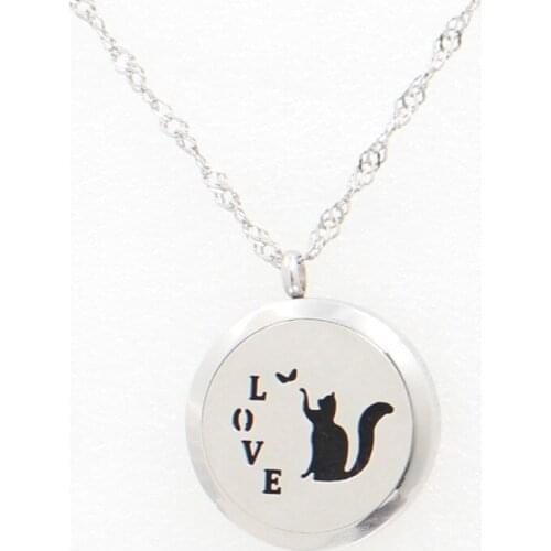 2Style Cat 30MM Essential Oil Diffuser Aromatherapy Pendant 316L Stainless Steel Perfume Locket Necklace Pendant With Free Pad