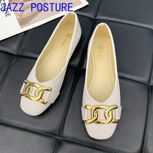 2021 Fashion Brand Square Toe Flat Ballet Shoes With Metal Chain Without Fixed Casual Flat Loafers Womens Shoes Fruit Green 161