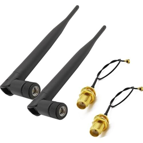 5Pcs WiFi Antenna 2.4 GHz 5dBi SMA Male Antenna 802.11b/g Aerial 5DBI SMA Male Wireless Router Booster+15CM SMA to IPX Cable