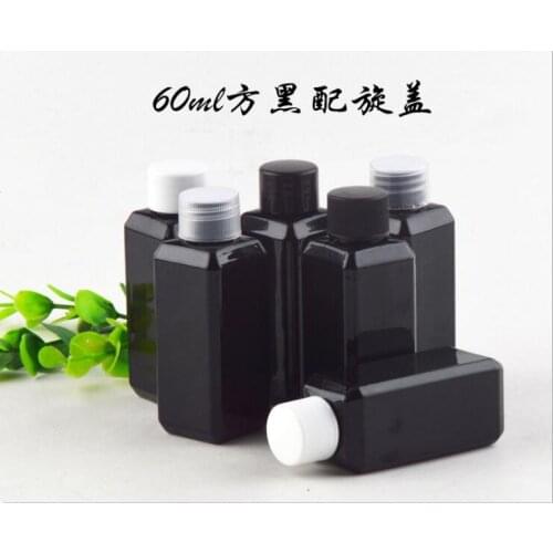 60ml Black Square Ordinary Plastic Bottle Cosmetic Moisture Screw Cap Bottle 20PCS/LOT