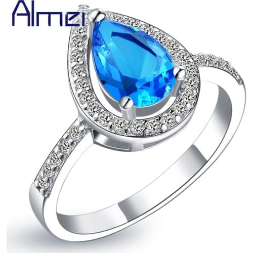 Almei Rings Women Silver Crystal Jewelry Anillos Wedding Female Pear 2017 Ring Bague Femme Wedding Anel With Stones Aneis J303