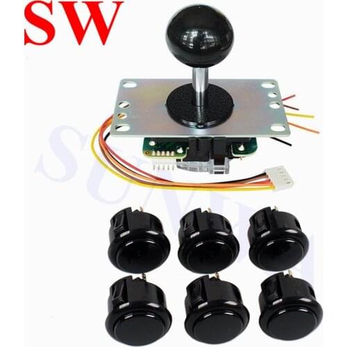 Arcade DIY KITS Sanwa Japan JLF-TP-8YT Joystick Black Ball Top Handle OBSF-30 Push Buttons Arcade Joystick 4 & 8 Way Adjustable