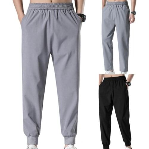 Summer Men Breathable Solid Color Pants Straight All Match Elastic Waist Ankle Banded Oversize Pants Sweatpants Male Streetwear