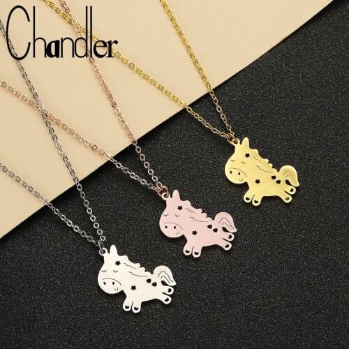 Chandler Stainless Steel Cartoon Unicorn Horse Necklace for Kids Girls Best Friends Forever Animal Collares Jewellery