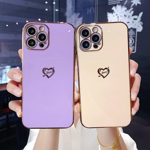 Love Heart Plating Silicone Case For iPhone 12 12Mini 11 Pro MAX XSMAX XR XS X 7 8 Plus SE2020 Lovely Color Soft Phone Cover