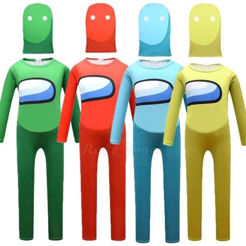 Game Cosplay Among Us Costume Jumpsuit+Mask Suit Funny Halloween Party Performance Costumes Gifts for Children Boys Girls C42M54