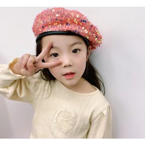 2021 Childs Fashion Fun Sequins Shimmer Stretch Beret Beanie Hat Ladies Sequin Beret Hand Stitched Shining Gorras