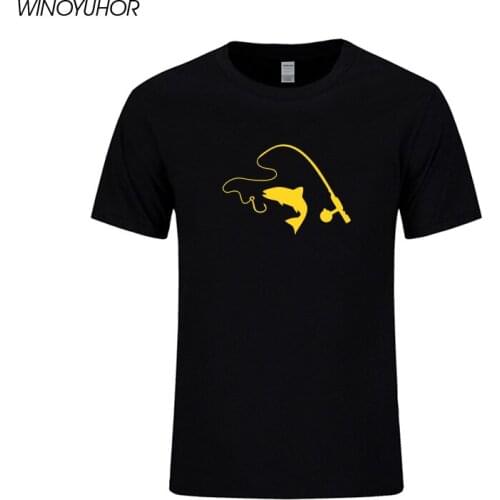 Fishinger Rod And Fish Printed T-shirts Men Summer Short Sleeve O-neck Cotton Tops Funny Gift T Shirt Man Brand Clothing