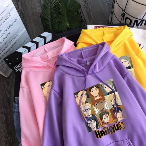 Haikyuu Hoodie Sweatshirt Women/Men Anime Clothes Shoyo Hinata Volleyball Teenager Candy Color Fashion Pollver Loose Streetwear