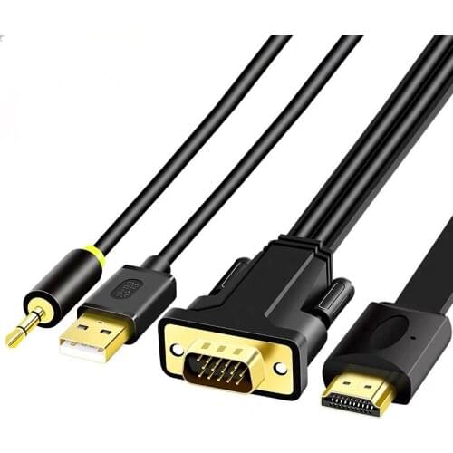 VGA Male To HDMI Male Cable 3 in 1 USB 3.5mm Audio 1080P laptop connection monitor TV projection same screen HD conversion