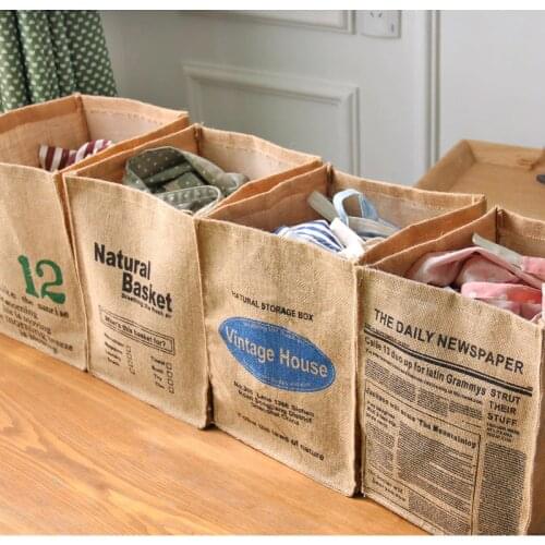 Folding Laundry Basket Retro Style Jute Dirty Clothes Storage Basket Portable Children Toy Storage Bag Sundries Organizer