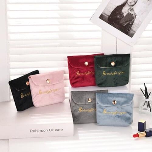 Buckle Cosmetic Bag Flannel Embroidery Storage Inner Bag Cosmetic Sanitary Napkin Storage Portable Sanitary Napkin Bag