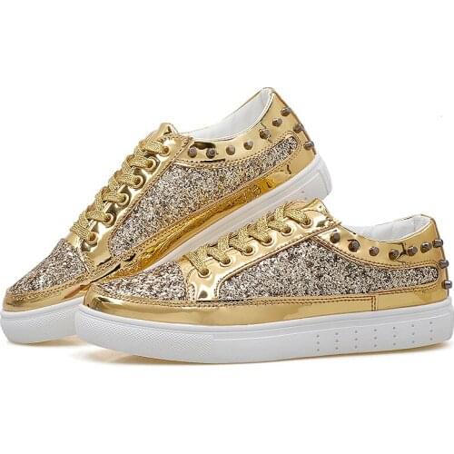 New Fashion 2021 Men‘s Shining Sequins Rivet Gold Silver Black Casual Shoes Flats Sport Walking Sneakers Zapatos Hombre