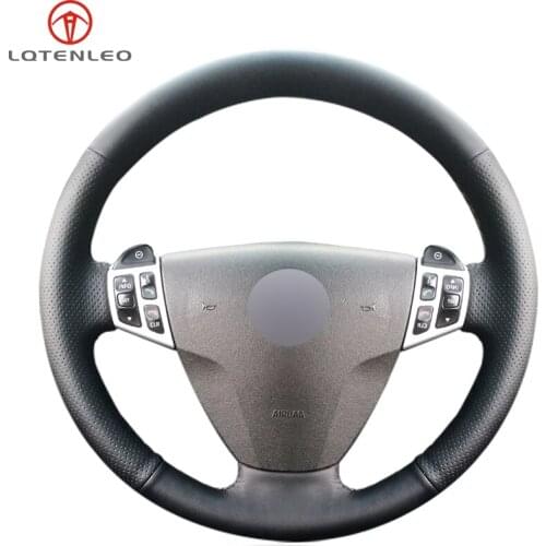 LQTENLEO Black Genuine Leather HandSewing Car Steering Wheel Cover For Saab 9-3 2000-2013 Cadillac BLS 2007 2008