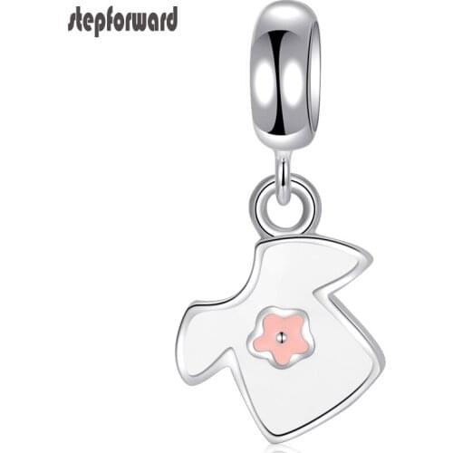 Best Baby Gifts White Cloth Design 925 Sterling Silver Baby T-Shirt Hanging Charms Pendant Charm Fit PAN Charm Bracelet