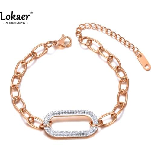Lokaer Trendy CZ Crystal Geometric Charm Bracelets For Women Titanium Stainless Steel Link Chain Bohemia Jewelry Браслет B21023