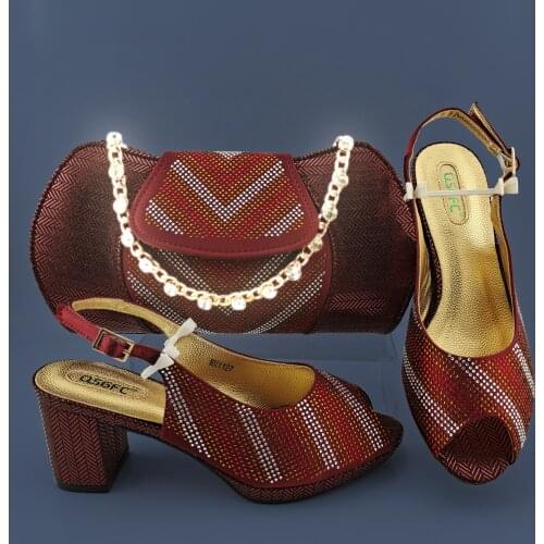 2020 Fashion Italian design Green Color Shoes And Matching Bag With Rhinestone red African Wedding Shoes And Bag Set For Party