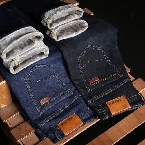 Mens Classic Jeans Brand Large Size Straight Homme Jean Slim Design Pants Fit Cheap Black Regular