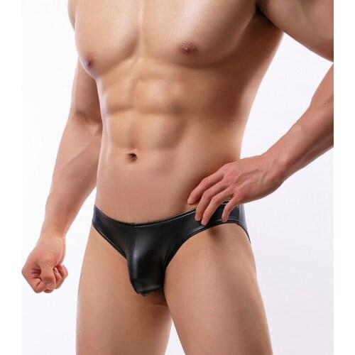 Mens Underwear Sexy Briefs Stage Performance Sexy Mens Bikini Underwear Gay Fashion Tight Underpants Lacquer Leather Men Shorts