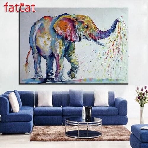 FATCAT Full Square Round Drill elephant spraying water 5D DIY Diamond Painting Animals Embroidery mosaic Kit home decor AE706