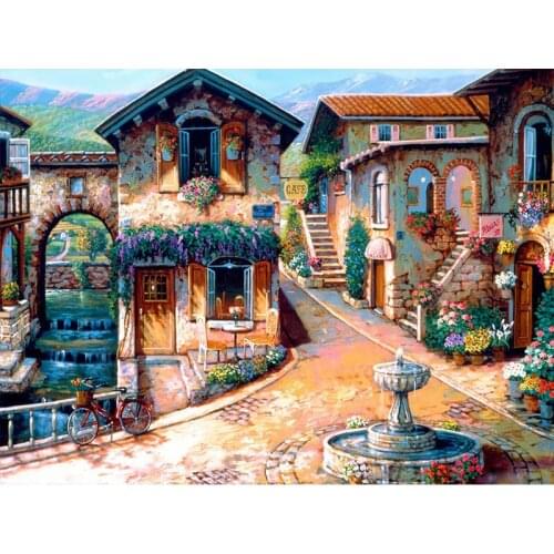Mountain village fields water gush pool DIY Diamond Painting Kit Diamond Seals Cross Stitch Rhinestone Mosaic Painting