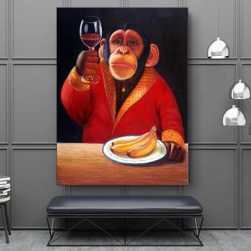 Wise Monkey Toasting Wall Painting Art Posters and Prints Home Decoration Funny Animal Picture For Living Room No Frame