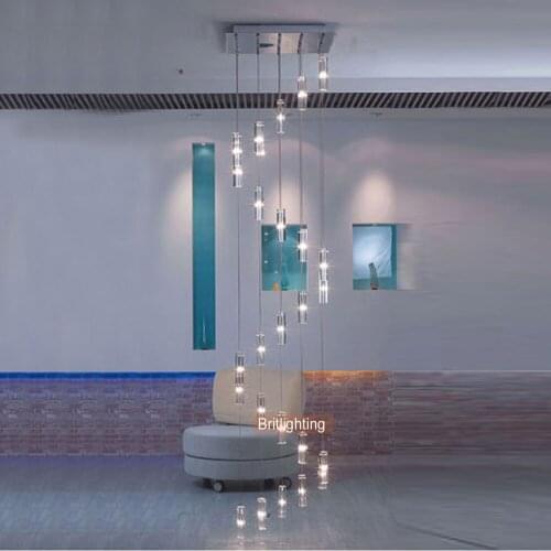 Modern Hanging Chandelier Staircase Crystal Spiral Chandelier Lighting Modern LED Chandeliers Ladder Light Suspension Lamp LED