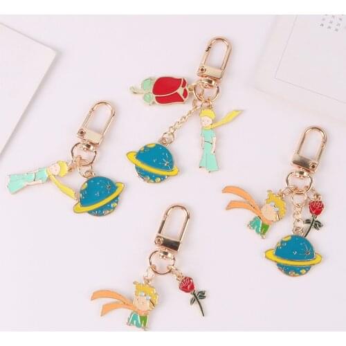 Rose Boy Pendant Alloy Little Prince Planet Universe Hanging Keychain Personality Student Bag Pendant