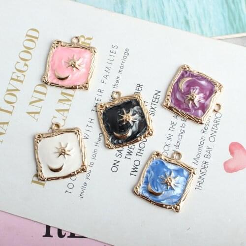 Zinc Alloy Golden Square Enamel Stars Moon Charms 10pcs/Lot 22MM*25MM For DIY Fashion Jewelry Finding Making Accessories