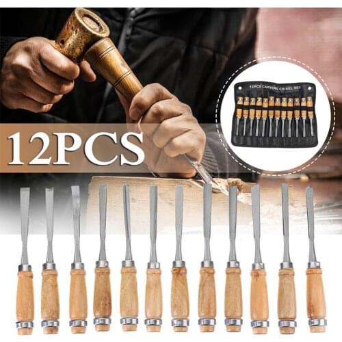 12pcs Professional Wood Carving Chisel Knife Hand Tool Set DIY Woodworking Gouges Craft