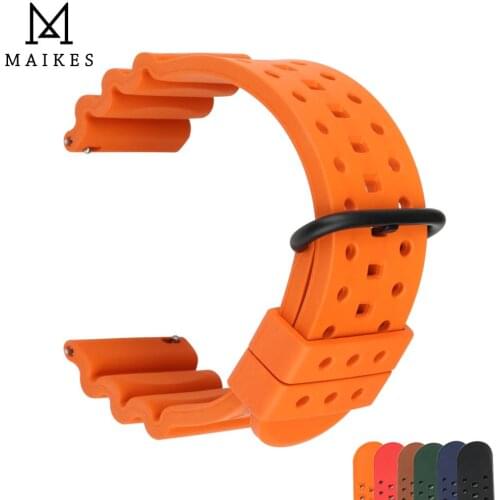 MAIKES Rubber Rally Watch Band Quick ReleaseStrap Waterproof Air Hole Watchband Stainless Steel Buckle 22mm 24mm