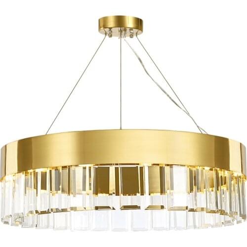Lustre Luxury Dimmable Led Pendant Lights Living Room Round Gold Steel Led Hanging Lamp K9 Crystal Suspension Lamp Fixtures