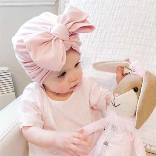 New Newborn Bowknot Kids Beanies Baby Cap Infant Bebes Headwrap Infant Large Bow Headwrap Hats Baby Girls Bow Beanie Toddler