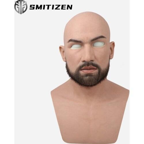 Smitizen Silicone Realistic Male Mask Michael with beard Adult Full Face Mask For Man Halloween Cosplay Party Masks Real Skin