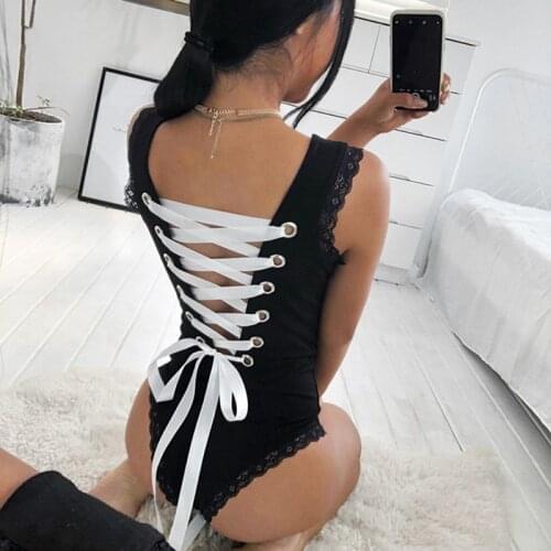 Sexy Fashion Bodysuit Women Solid Color Sweet Retro Elegant Sleeveless Body Female Back Hollow Jumpsuit Hot