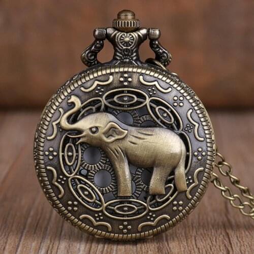 Vintage Bronze Elephant Pattern Quartz Pocket Watch Unisex Pocket Watch Chain Memorial Gift