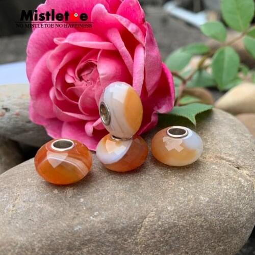 Mistletoe 925 Sterling Silver Faceted Fine Natural Milk Orange Agate Stone Bead Jewelry
