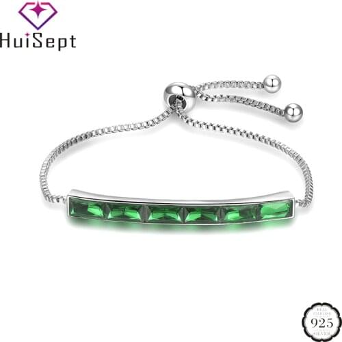 HuiSept Fashion Bracelets 925 Silver Jewelry for Female Rectangle Shaped Emerald Gemstones Wedding Promise Party Gifts Wholesale