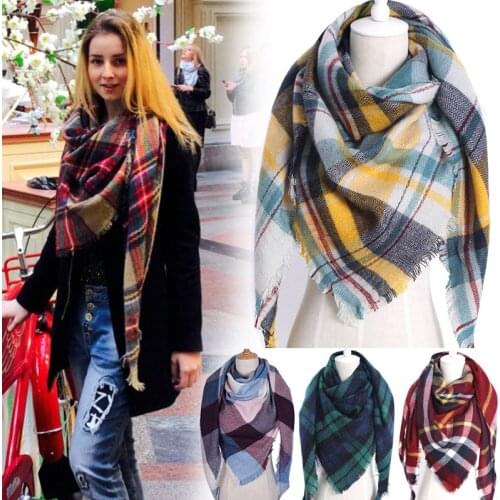 Women Scarf Long Shawl Wraps Plaid Pattern Warm for Fall Winter Beach Outdoor -OPK